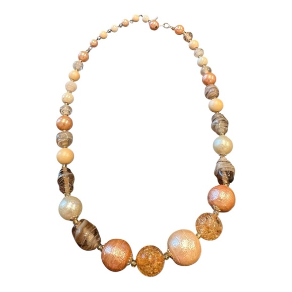 Vintage Beaded Necklace & Clip-On Earring Set Earth Tones & Pearl JB7 - Picture 4 of 6